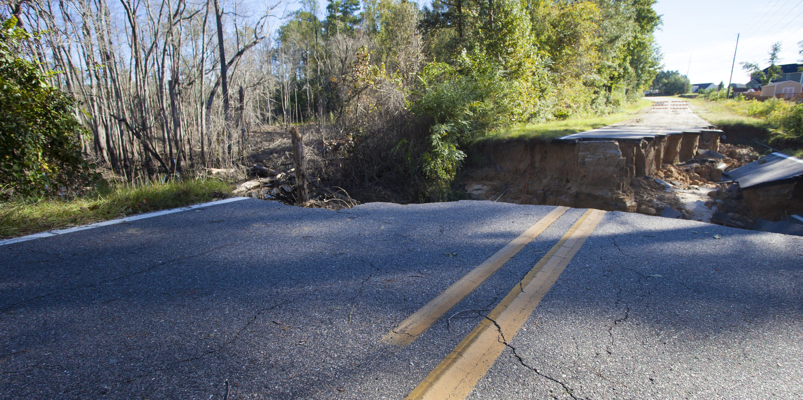 Roadway that has disappeared near Fayetteville North Carolina after Hurricane Matthew